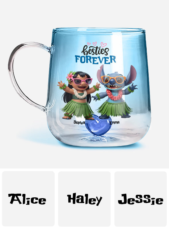 Girl And Blue Monster Besties Forever - Personalized Ohana Gradient Glass Mug
