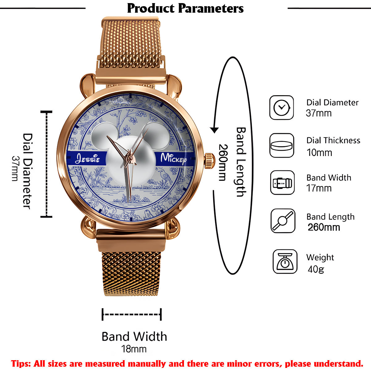 Big Ears Toile de Jouy pattern - Personalized Mouse Women Hand Watch