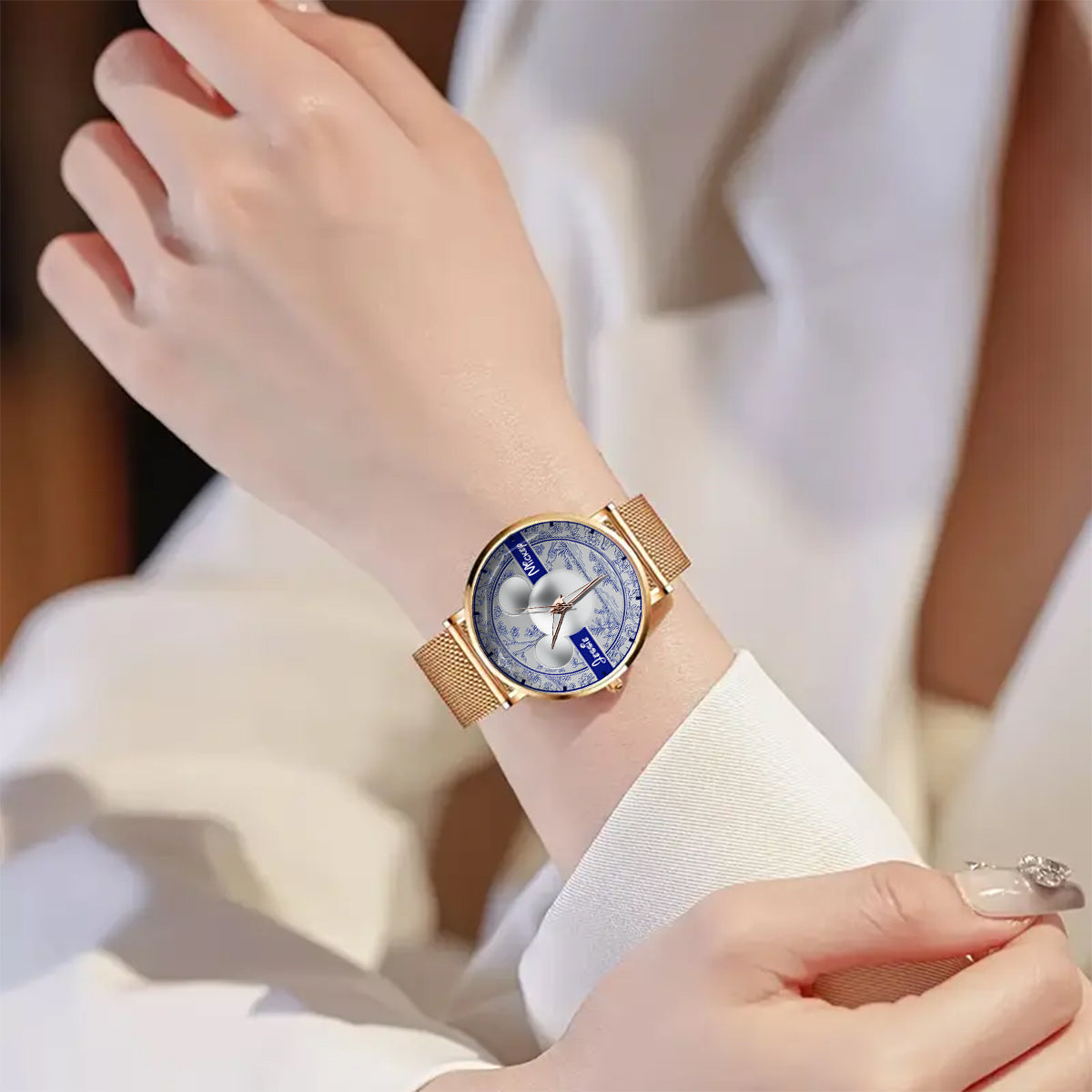 Big Ears Toile de Jouy pattern - Personalized Mouse Women Hand Watch