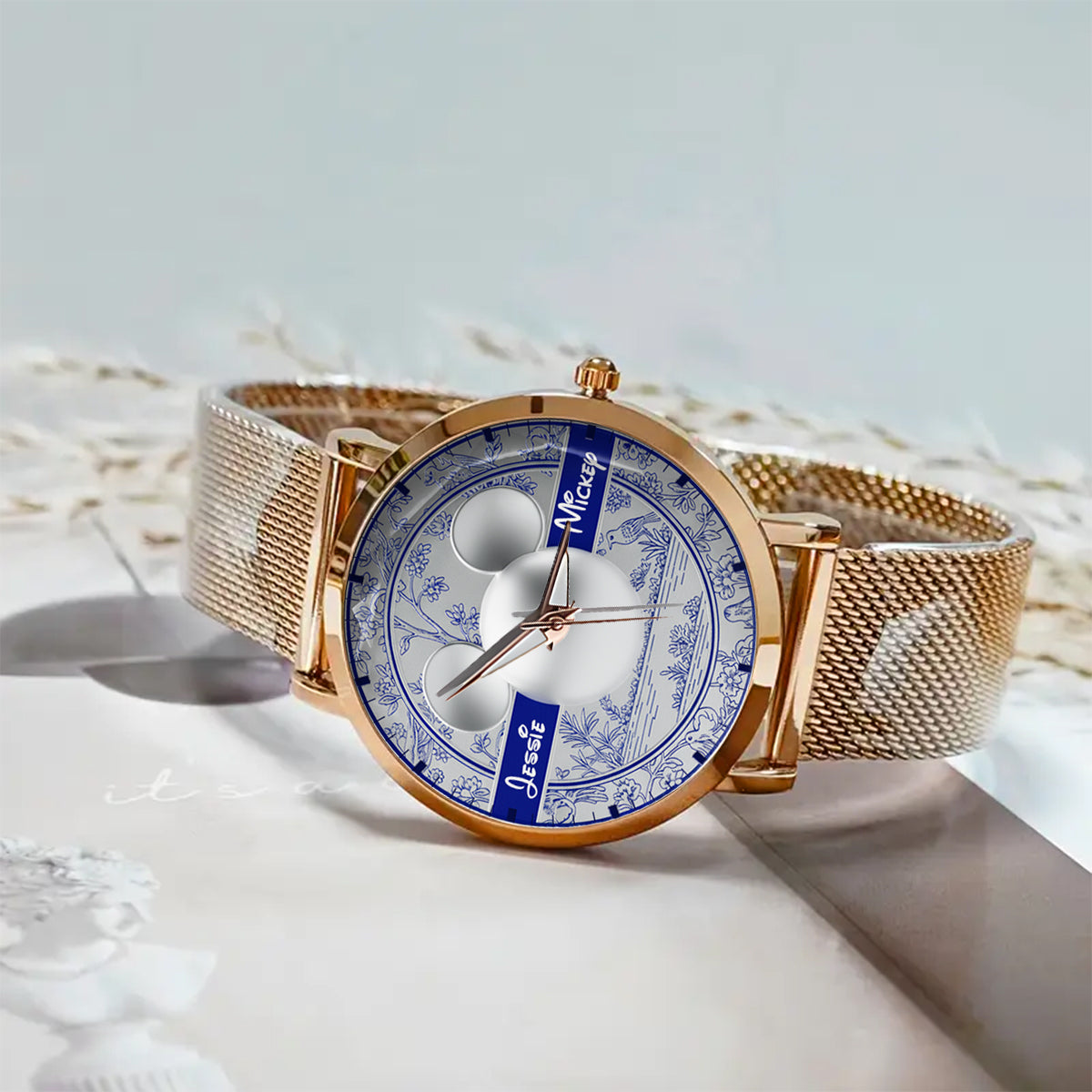 Big Ears Toile de Jouy pattern - Personalized Mouse Women Hand Watch