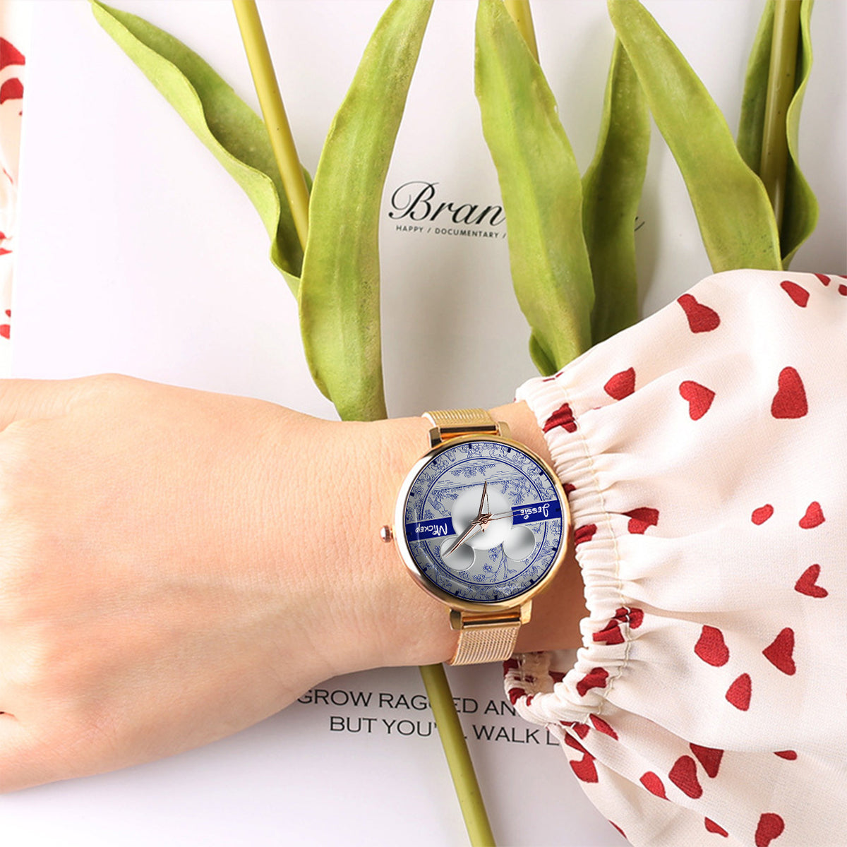 Big Ears Toile de Jouy pattern - Personalized Mouse Women Hand Watch