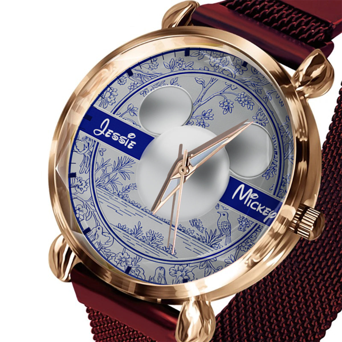 Big Ears Toile de Jouy pattern - Personalized Mouse Women Hand Watch