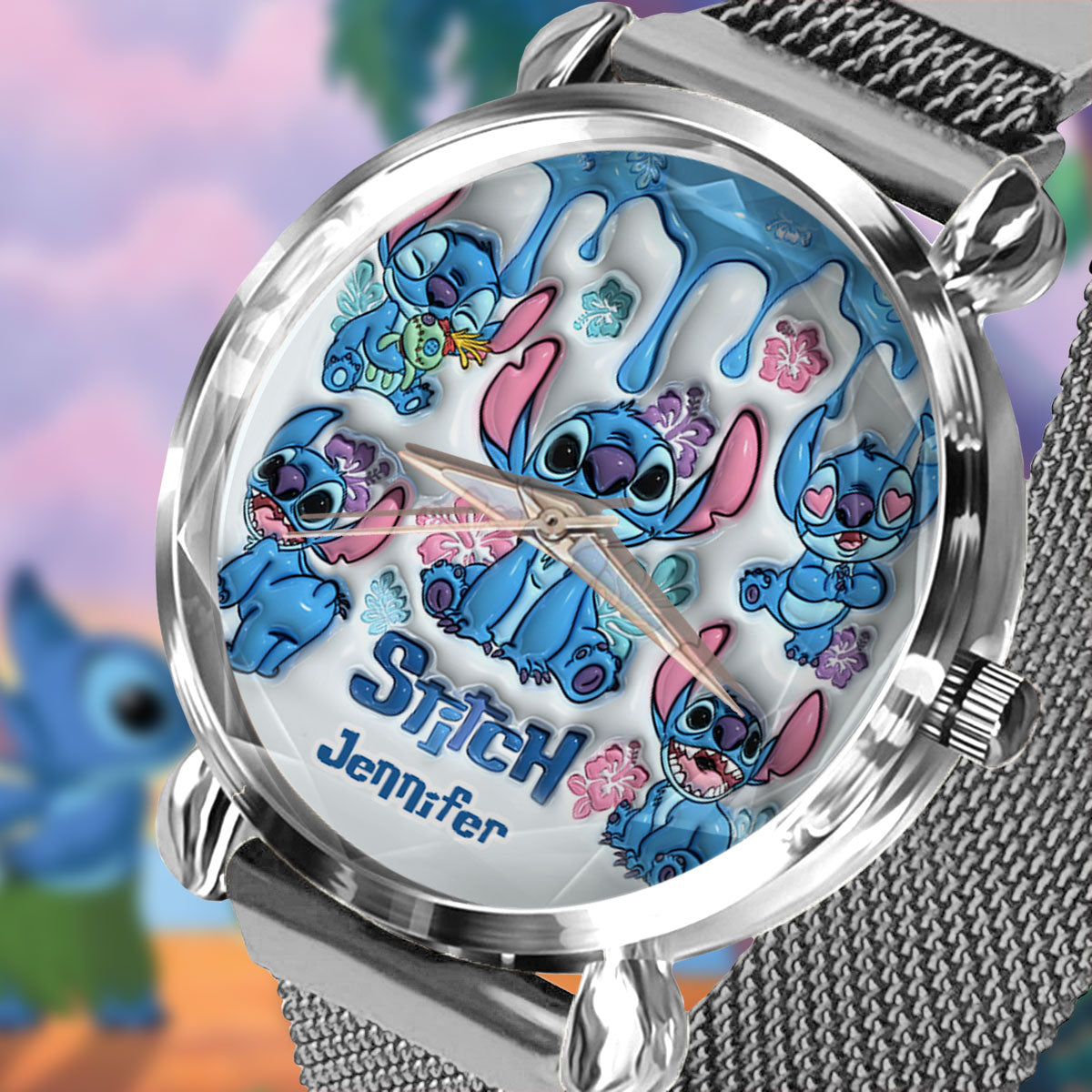 Whimsical Blue Extraterrestrial Wrist Decor - Personalized Ohana Women Hand Watch
