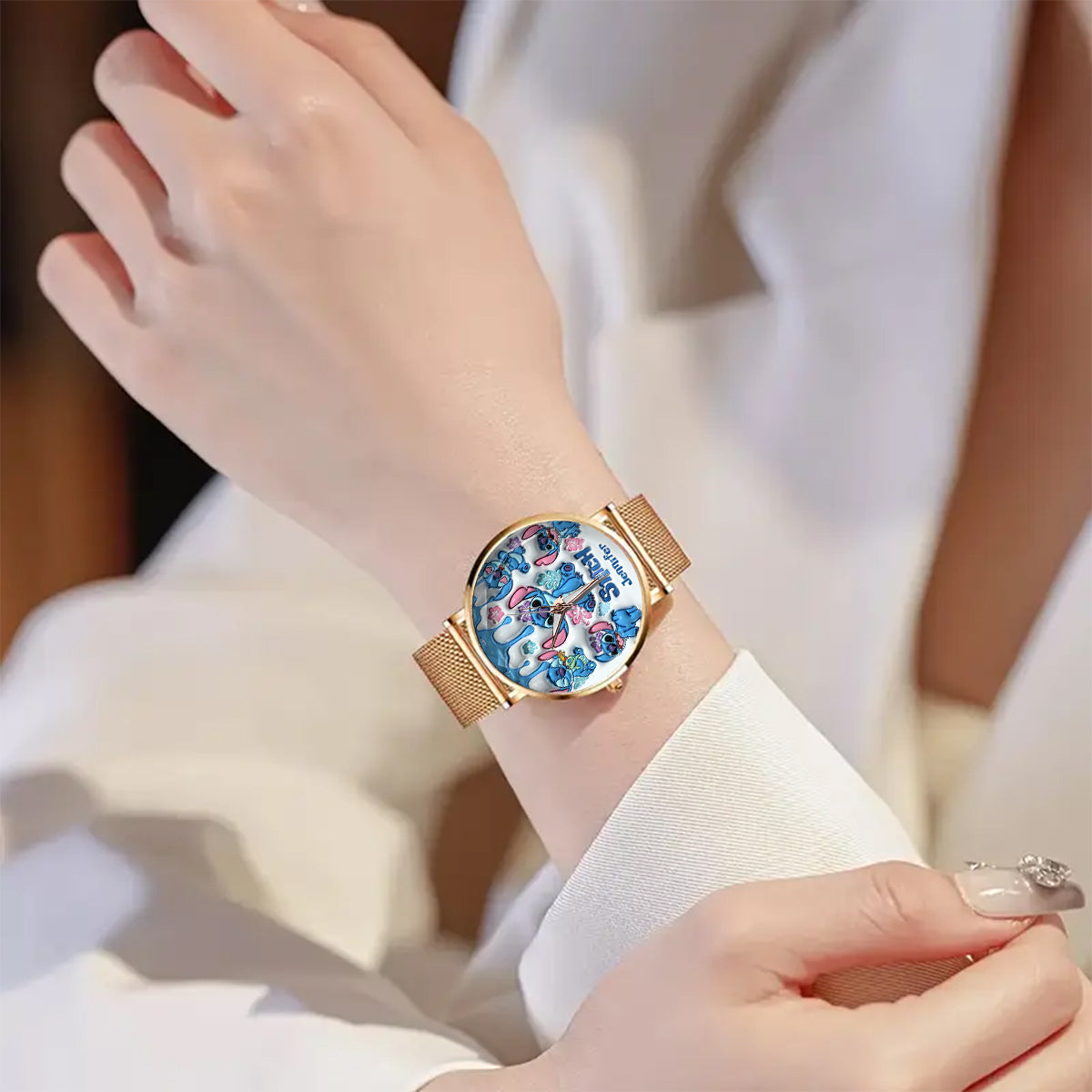 Whimsical Blue Extraterrestrial Wrist Decor - Personalized Ohana Women Hand Watch