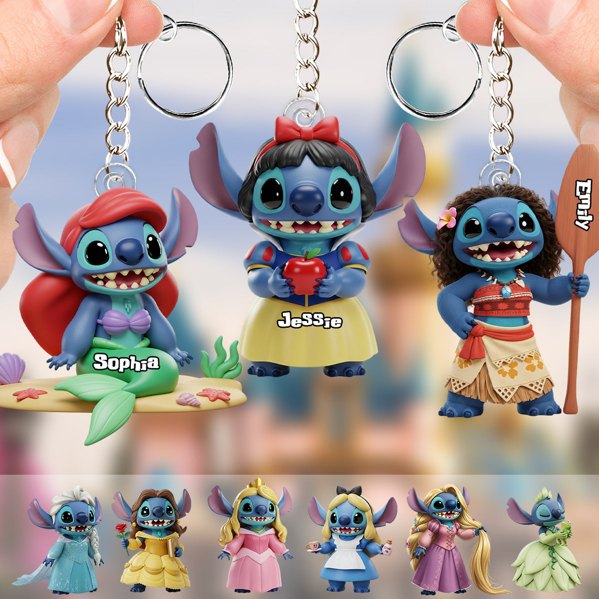 Blue Ohana Princess - Personalized Ohana Keychain