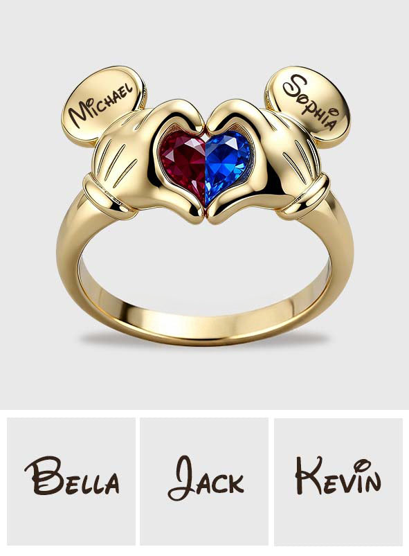 Mouse Love Heart - Personalized Mouse Adjustable Shaped Ring