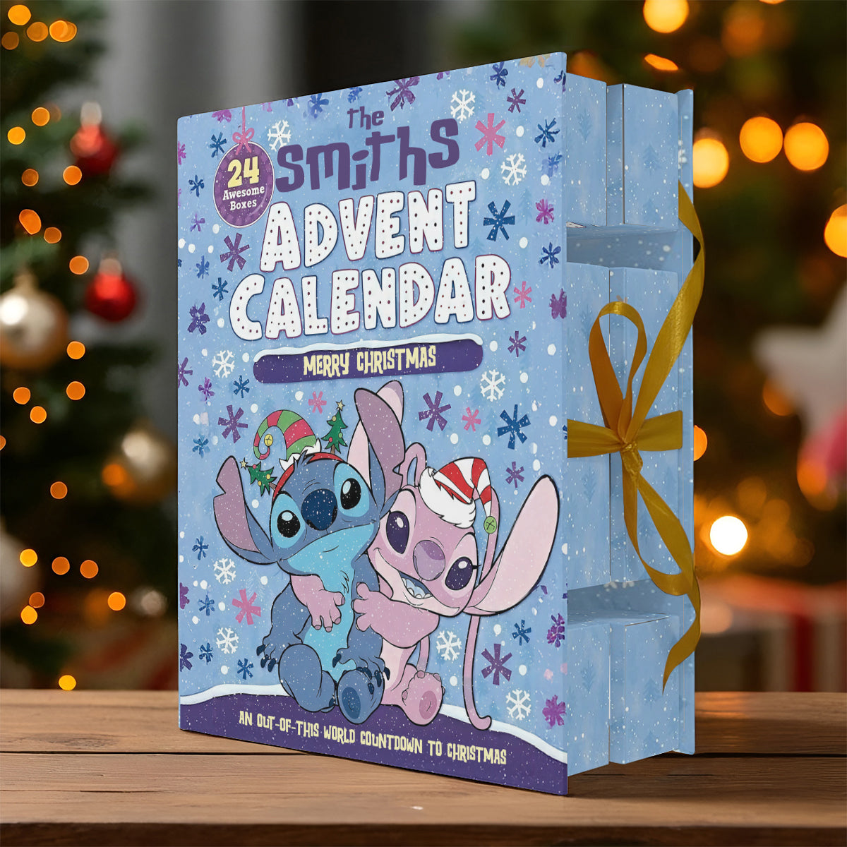 Cartoon Couple - Personalized Ohana Folded Advent Calendar With Ornaments