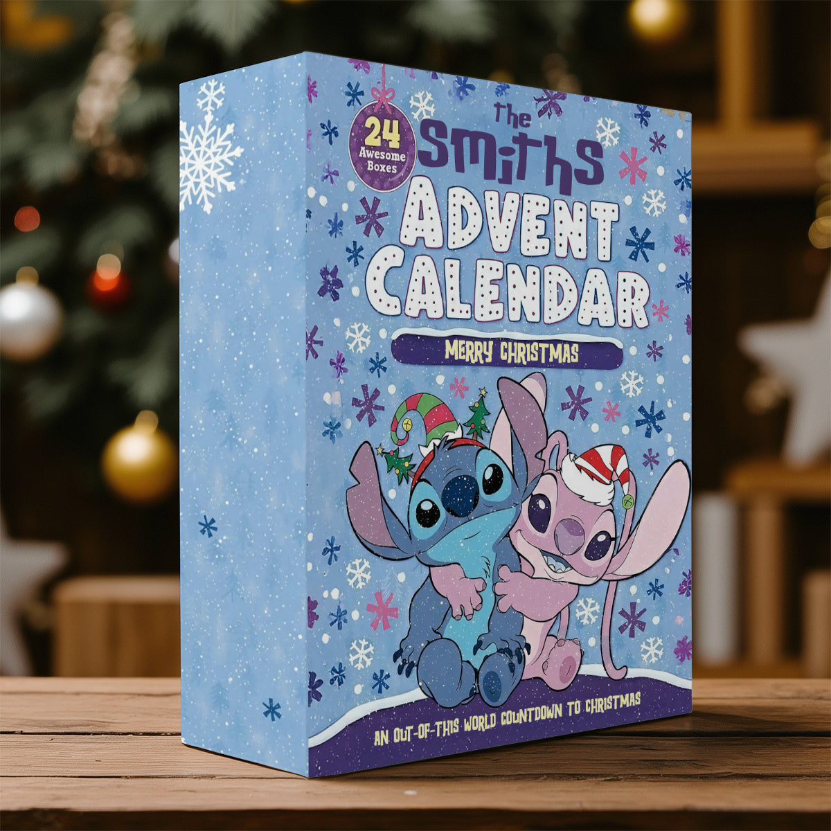 Cartoon Couple - Personalized Ohana Folded Advent Calendar With Ornaments