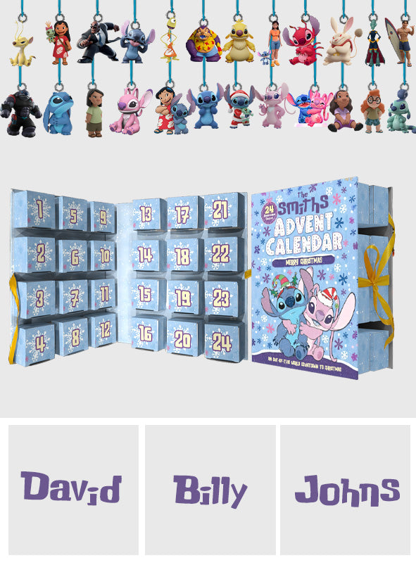 Cartoon Couple - Personalized Ohana Folded Advent Calendar With Ornaments
