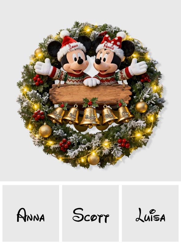 Christmas Bells Wreath With Led Light - Personalized Mouse LED Light Acrylic Sign