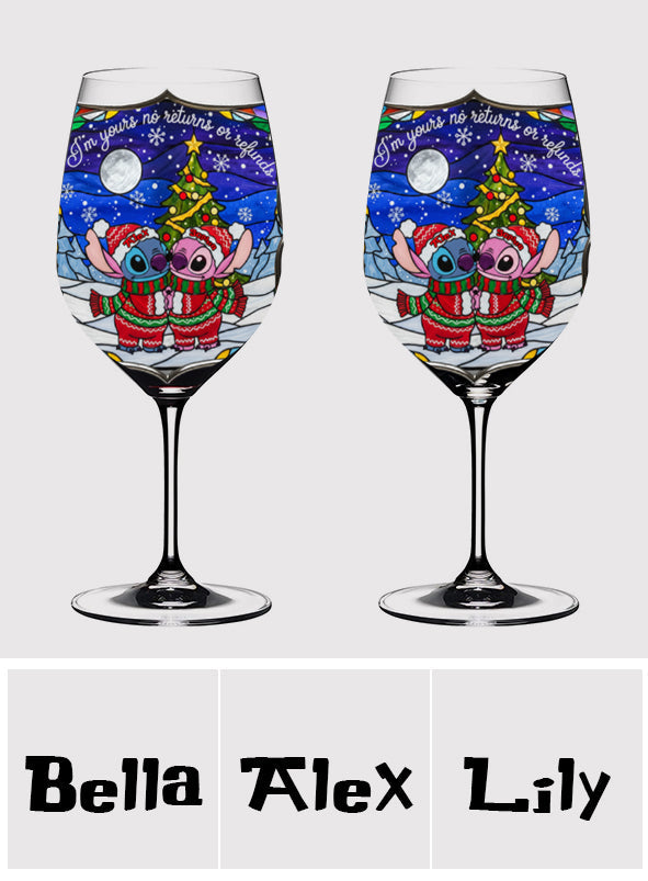 Playful Holiday Alien Love - Personalized Ohana Wine Glass With Long Stem