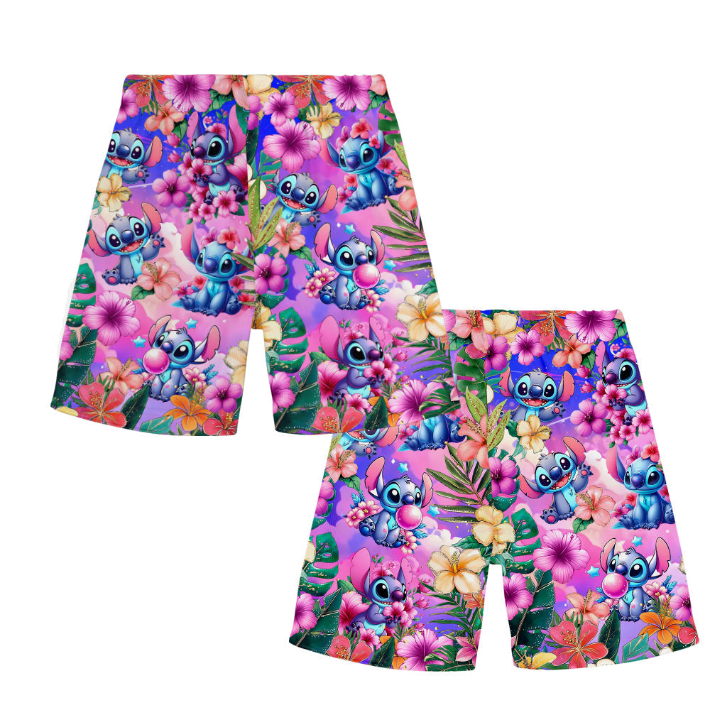 Blue Ohana Alphabet Letter Custom Name - Personalized Ohana Kid T-shirt & Shorts