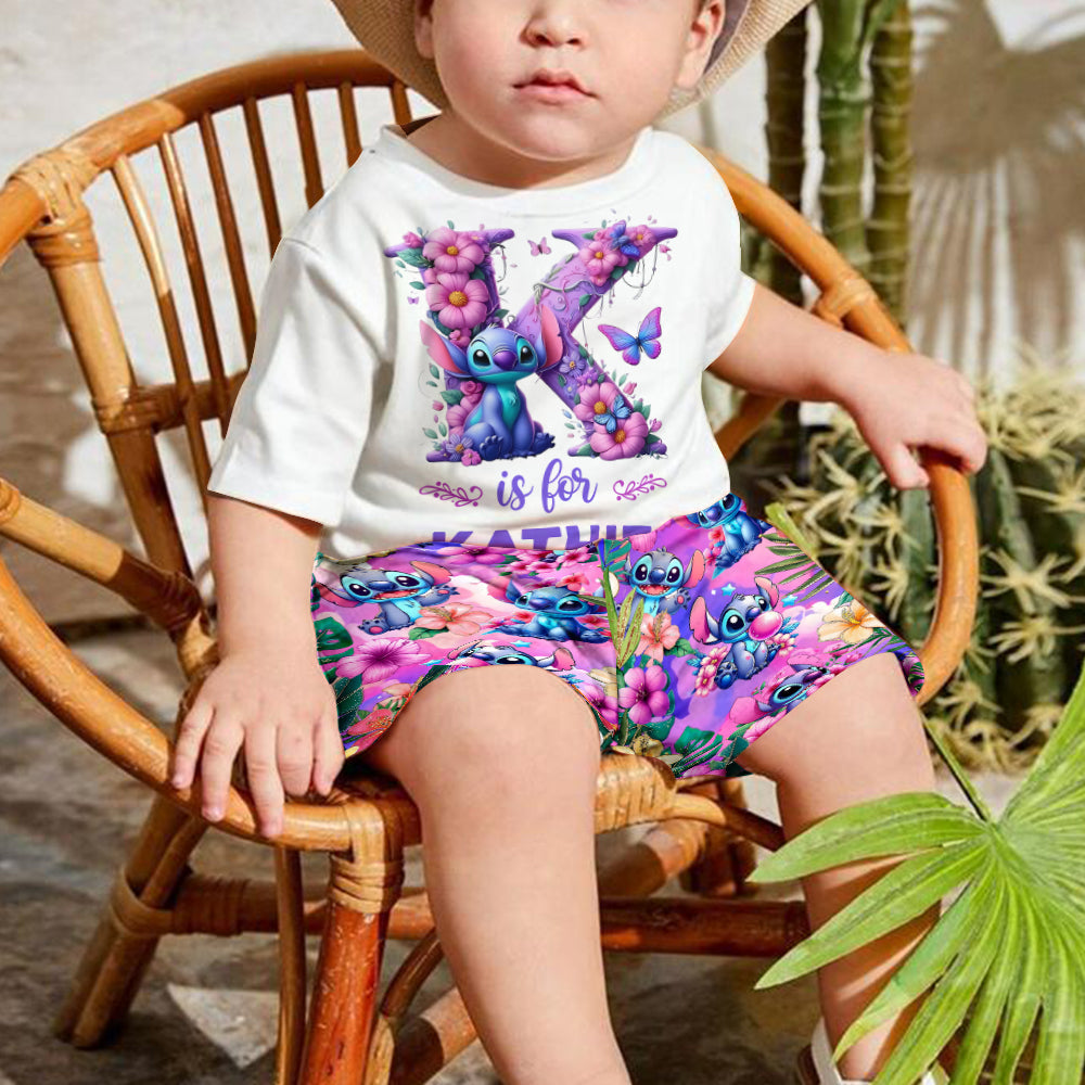 Blue Ohana Alphabet Letter Custom Name - Personalized Ohana Kid T-shirt & Shorts