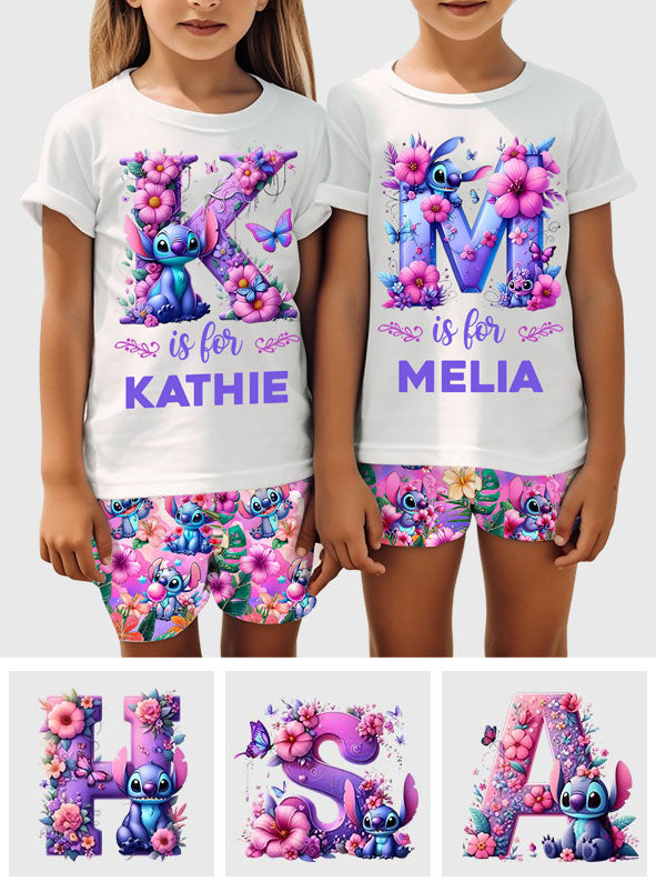 Blue Ohana Alphabet Letter Custom Name - Personalized Ohana Kid T-shirt & Shorts