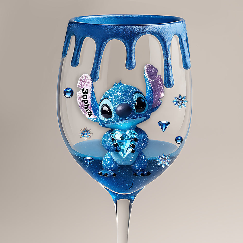 Blue Drip - Personalized Ohana Wine Glass With Long Stem
