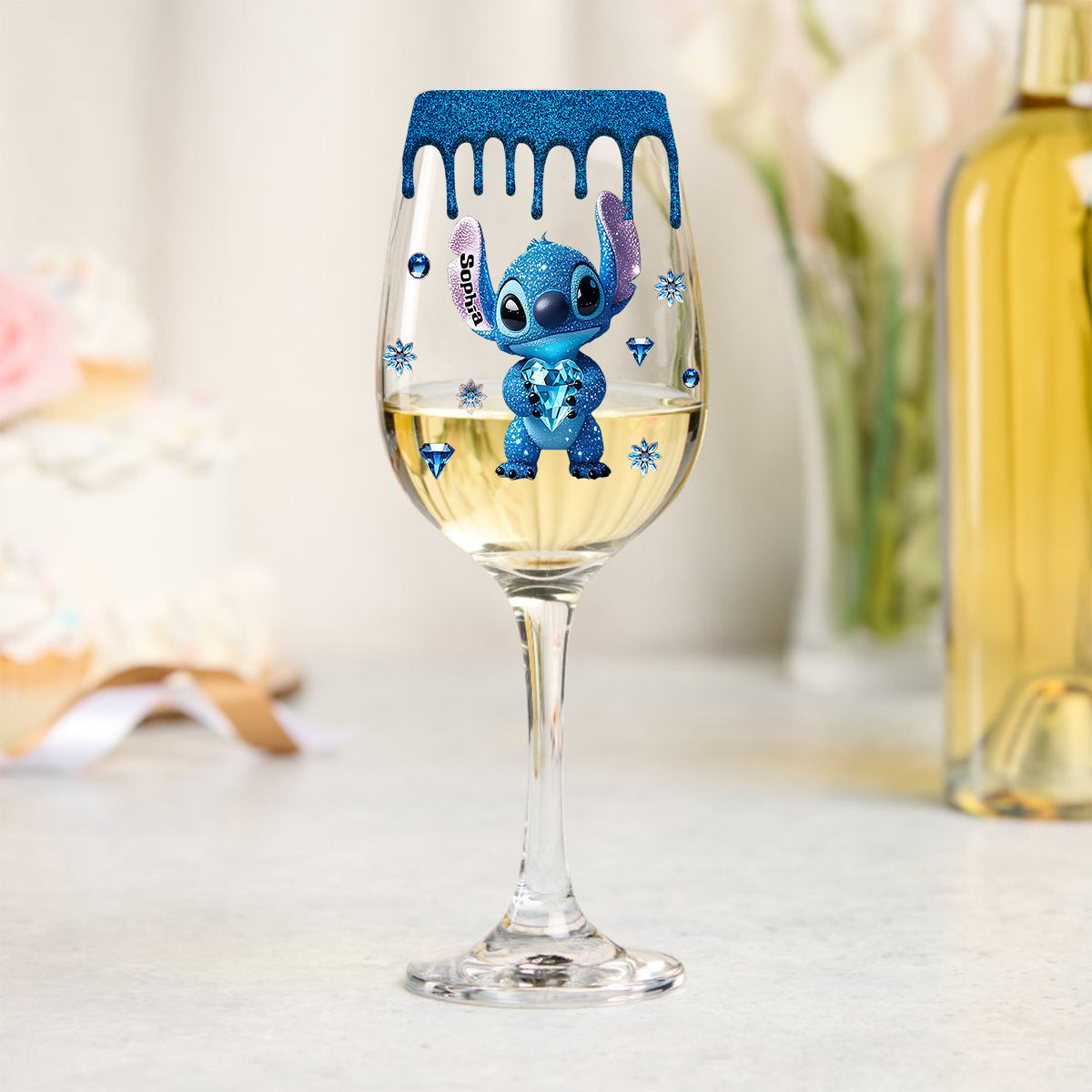 Blue Drip - Personalized Ohana Wine Glass With Long Stem