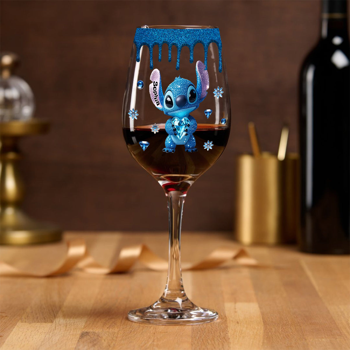 Blue Drip - Personalized Ohana Wine Glass With Long Stem