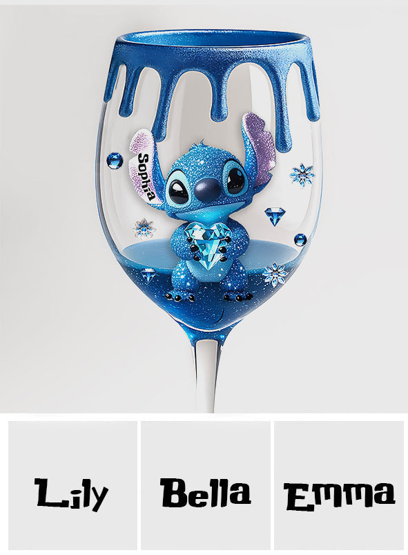 Blue Drip - Personalized Ohana Wine Glass With Long Stem