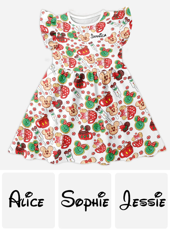 Magical Christmas Cookies - Personalized Mouse Kid Ruffle Sleeve Dress