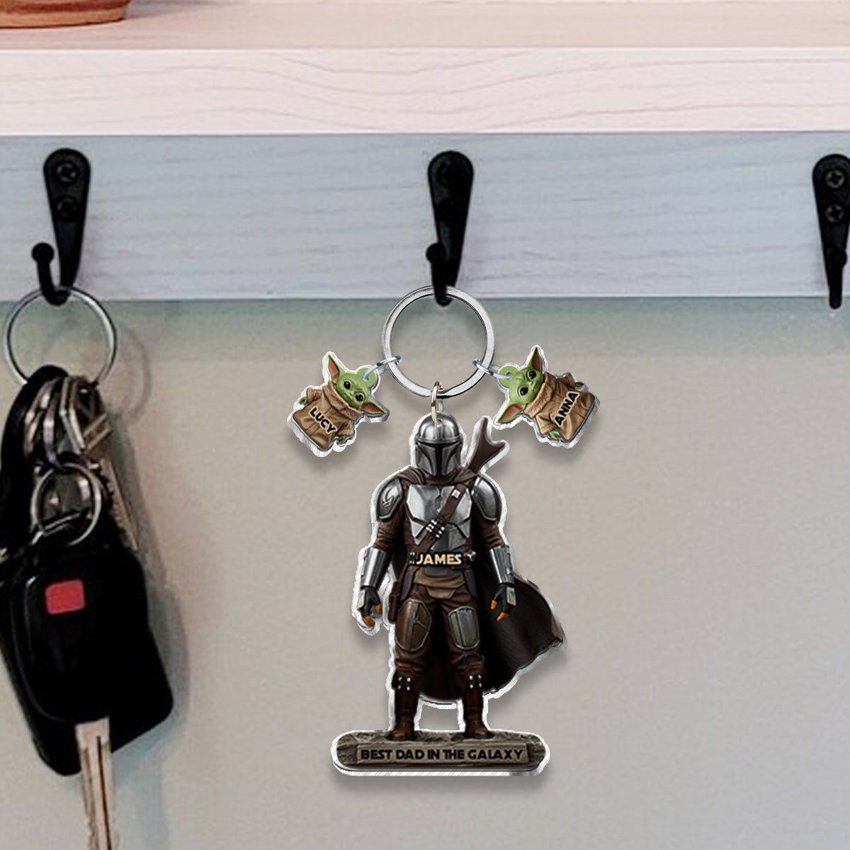 Best Dad In The Galaxy - Personalized The Force Keychain with Charms