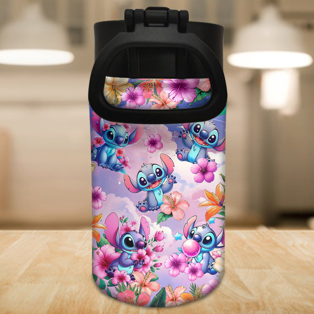 Blue Ohana Alphabet Letter Custom Name - Personalized Ohana Kids Water Bottle