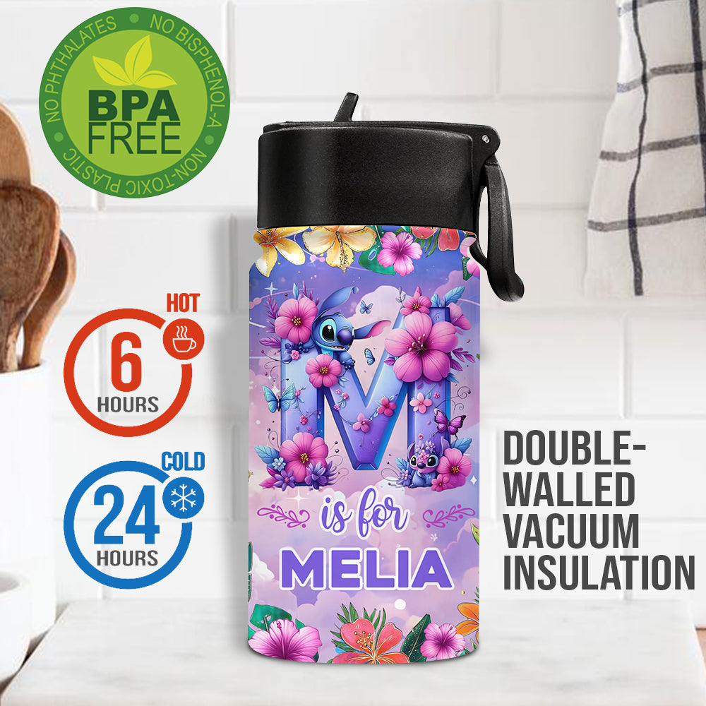 Blue Ohana Alphabet Letter Custom Name - Personalized Ohana Kids Water Bottle