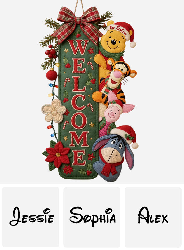 Welcome - Personalized Yellow Bear Quilted Door Hanger