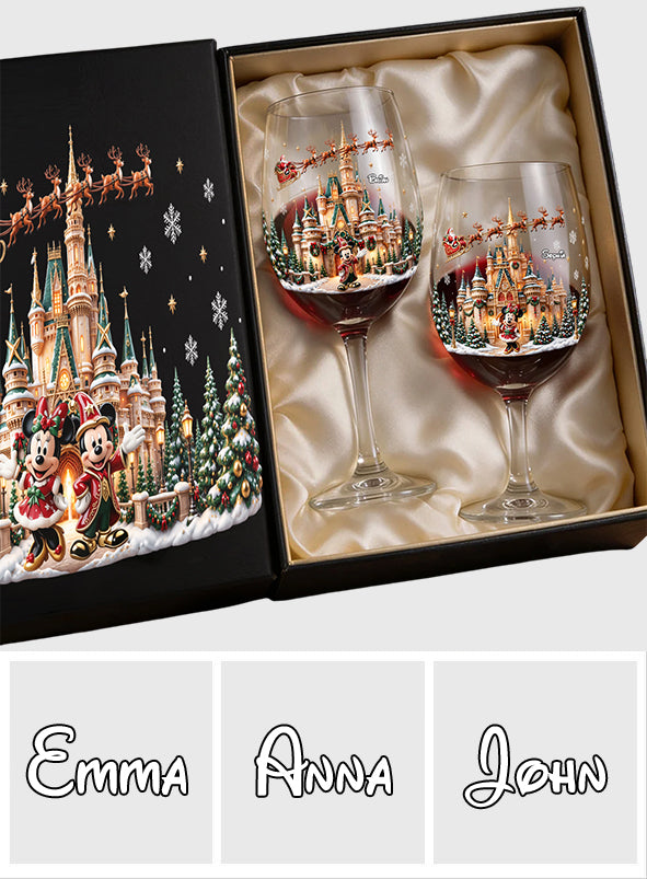 Magical Christmas - Personalized Dream Trip Wine Glasses Set With Wooden Box