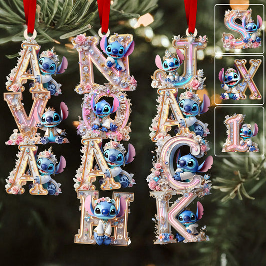 Blue Ohana Name Letter - Personalized Ohana Transparent Ornament