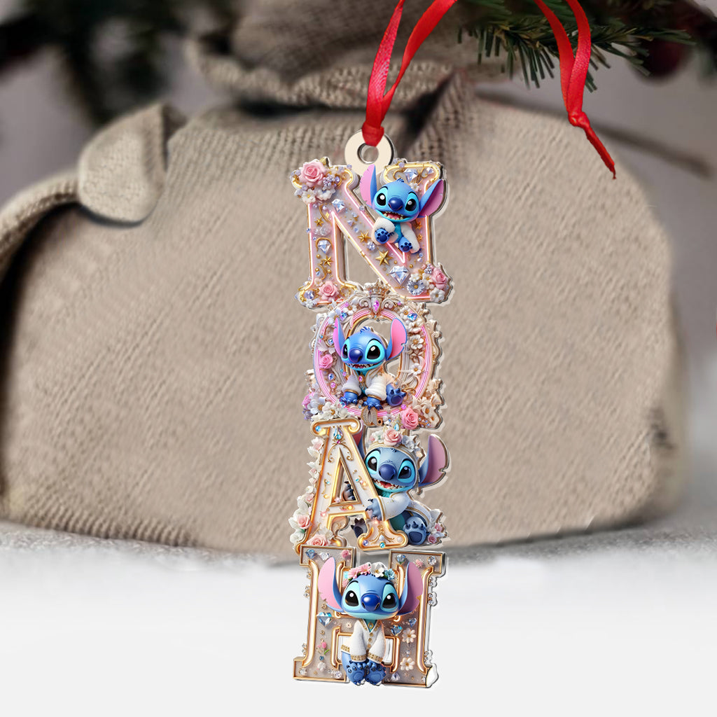 Blue Ohana Name Letter - Personalized Ohana Transparent Ornament