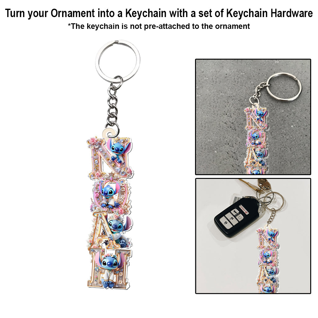 Blue Ohana Name Letter - Personalized Ohana Transparent Ornament