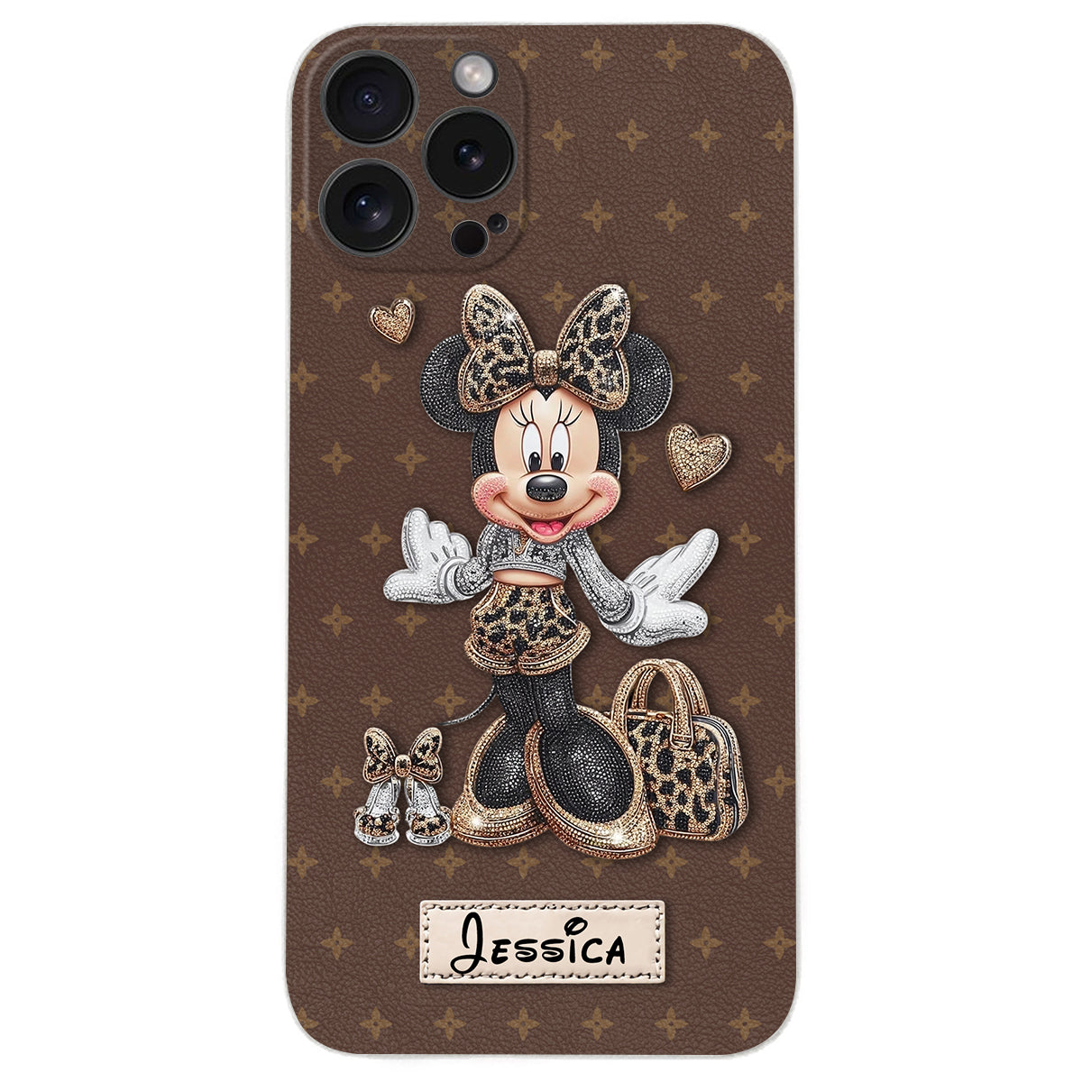 Chic Leopard Print & Bow Mouse - Personalized Mouse Leather Phone Case