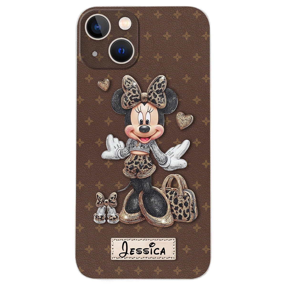 Chic Leopard Print & Bow Mouse - Personalized Mouse Leather Phone Case