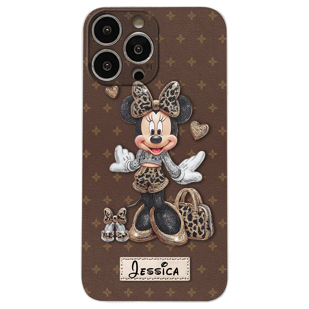 Chic Leopard Print & Bow Mouse - Personalized Mouse Leather Phone Case