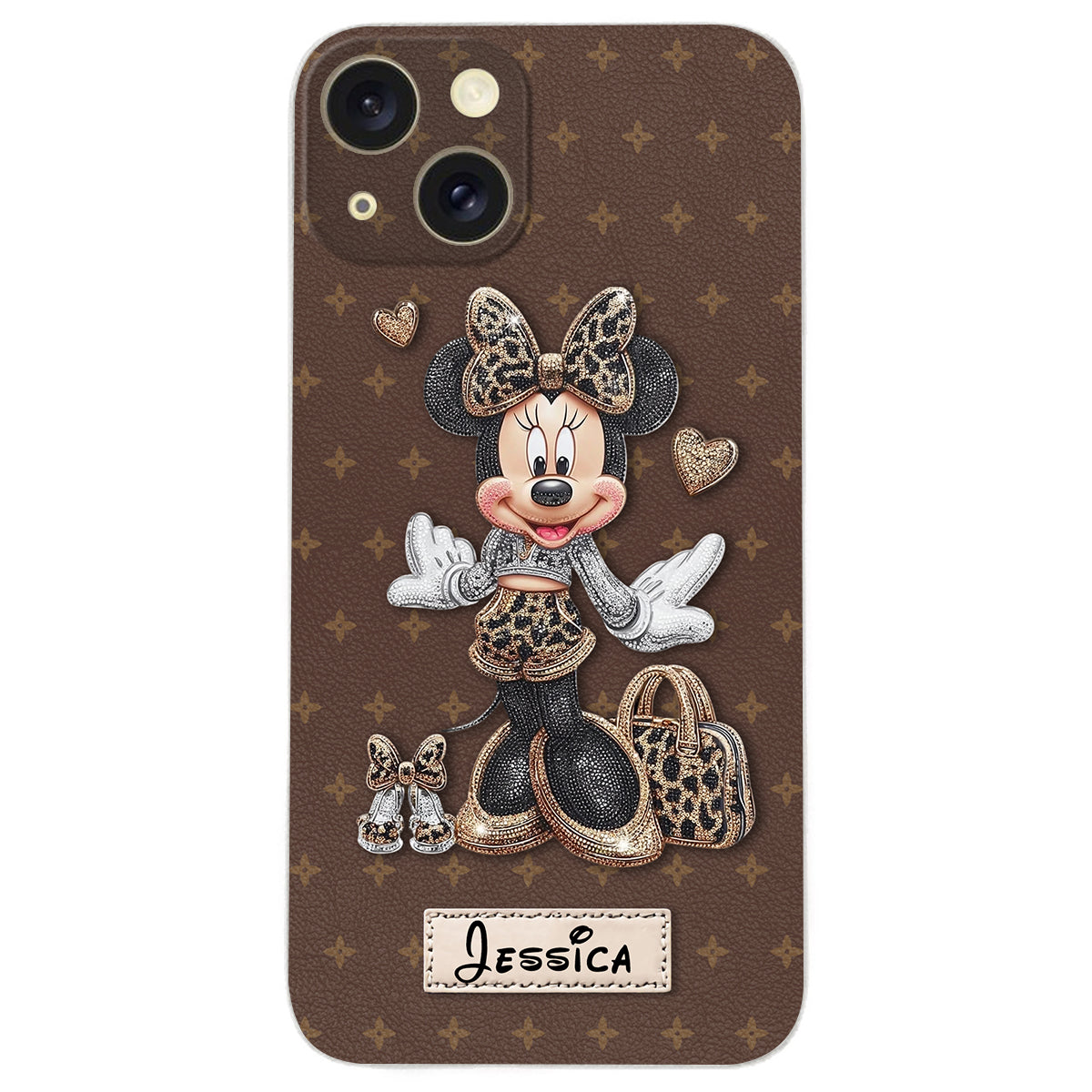 Chic Leopard Print & Bow Mouse - Personalized Mouse Leather Phone Case