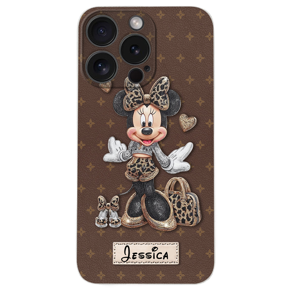 Chic Leopard Print & Bow Mouse - Personalized Mouse Leather Phone Case