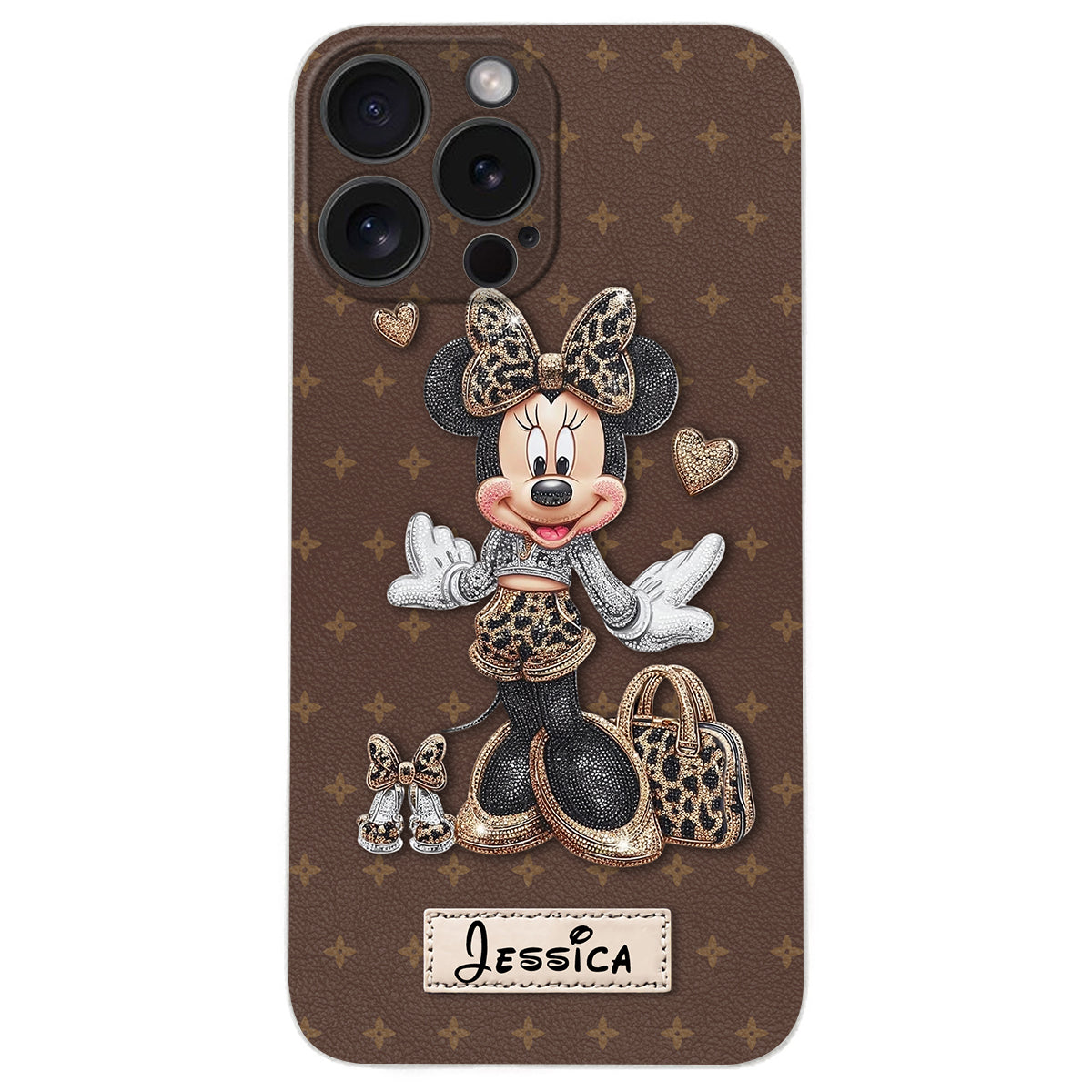 Chic Leopard Print & Bow Mouse - Personalized Mouse Leather Phone Case