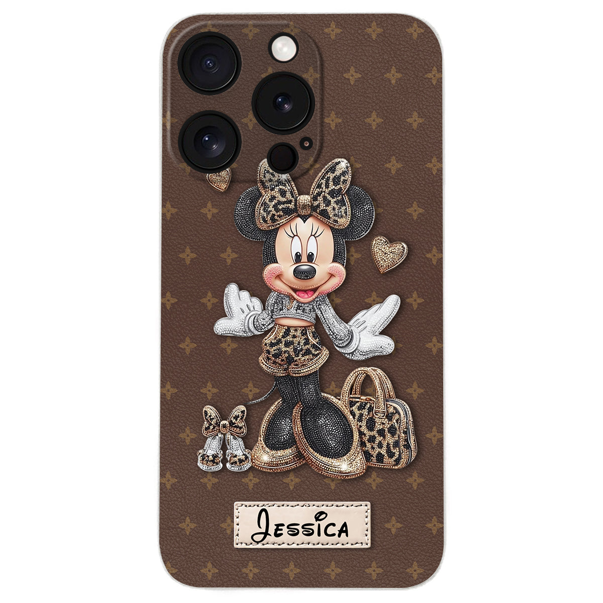 Chic Leopard Print & Bow Mouse - Personalized Mouse Leather Phone Case