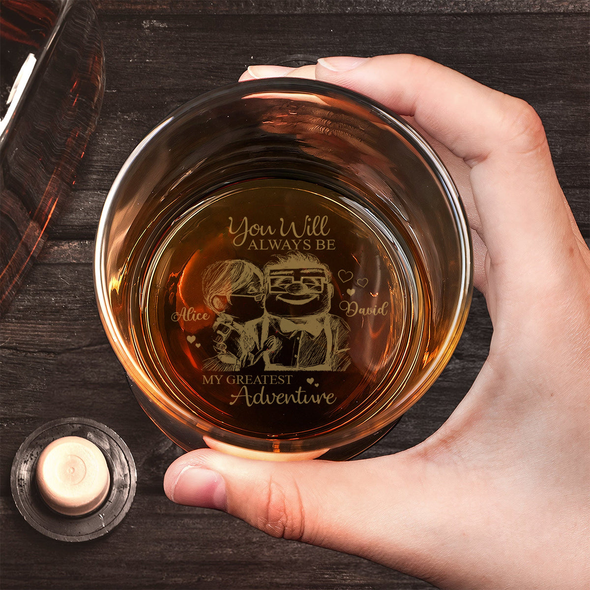 Carl and Elli - Personalized Mouse Engraved Whiskey Glass