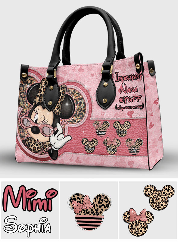 Important Nana Stuff Mainly Snacks Actually - Personalized Grandma Leather Handbag