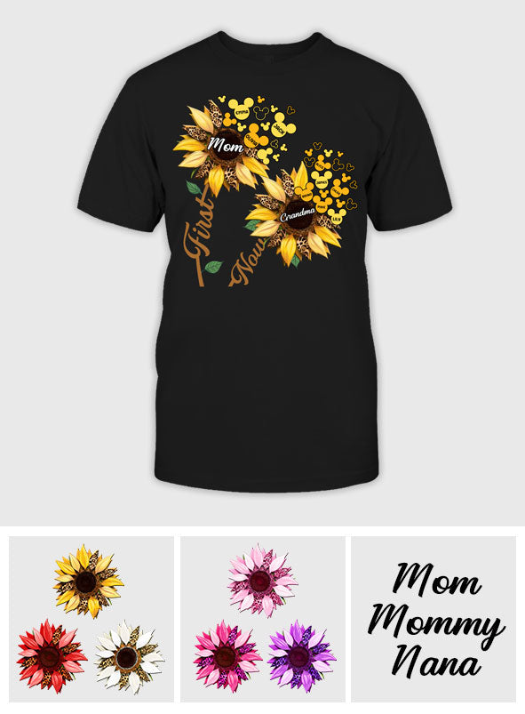 First Mom Now Grandma Sunflower Mouse Ears - Personalized Grandma T-shirt And Hoodie