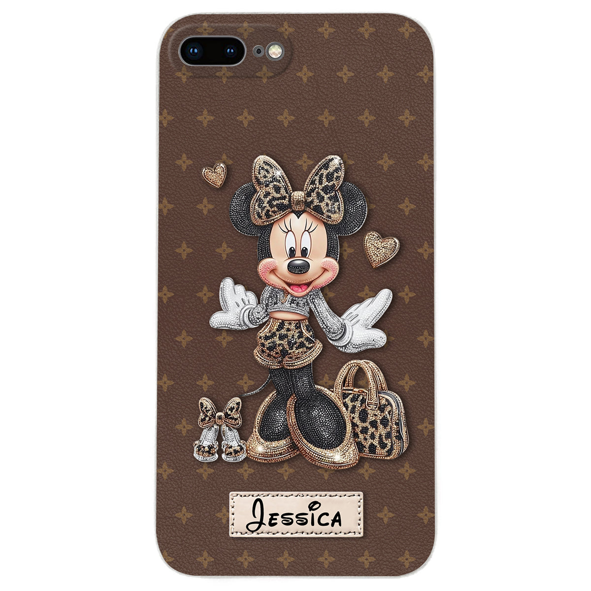Chic Leopard Print & Bow Mouse - Personalized Mouse Leather Phone Case