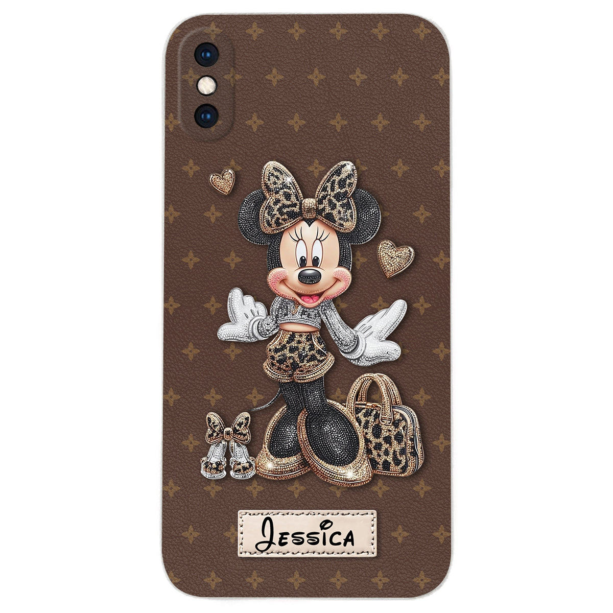 Chic Leopard Print & Bow Mouse - Personalized Mouse Leather Phone Case