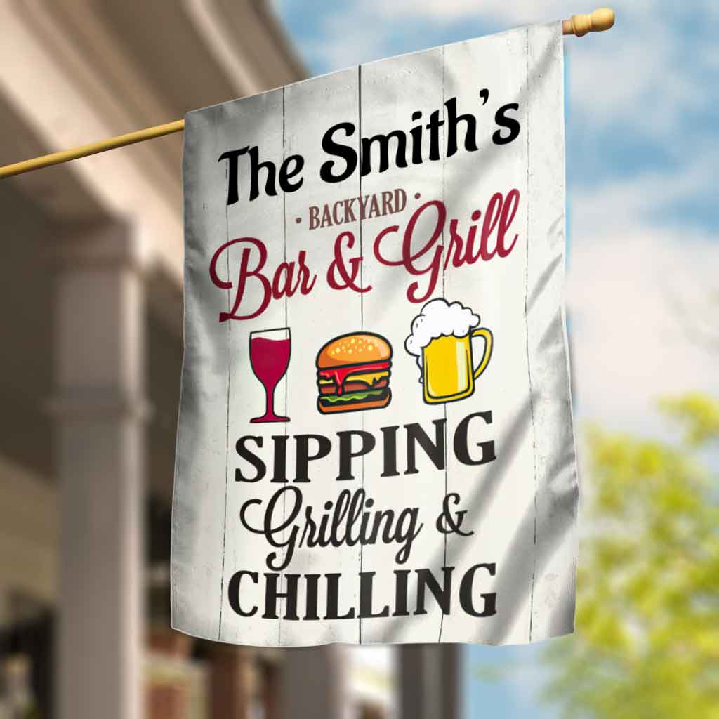 Backyard Bar & Grill - Personalized House Flag 0820