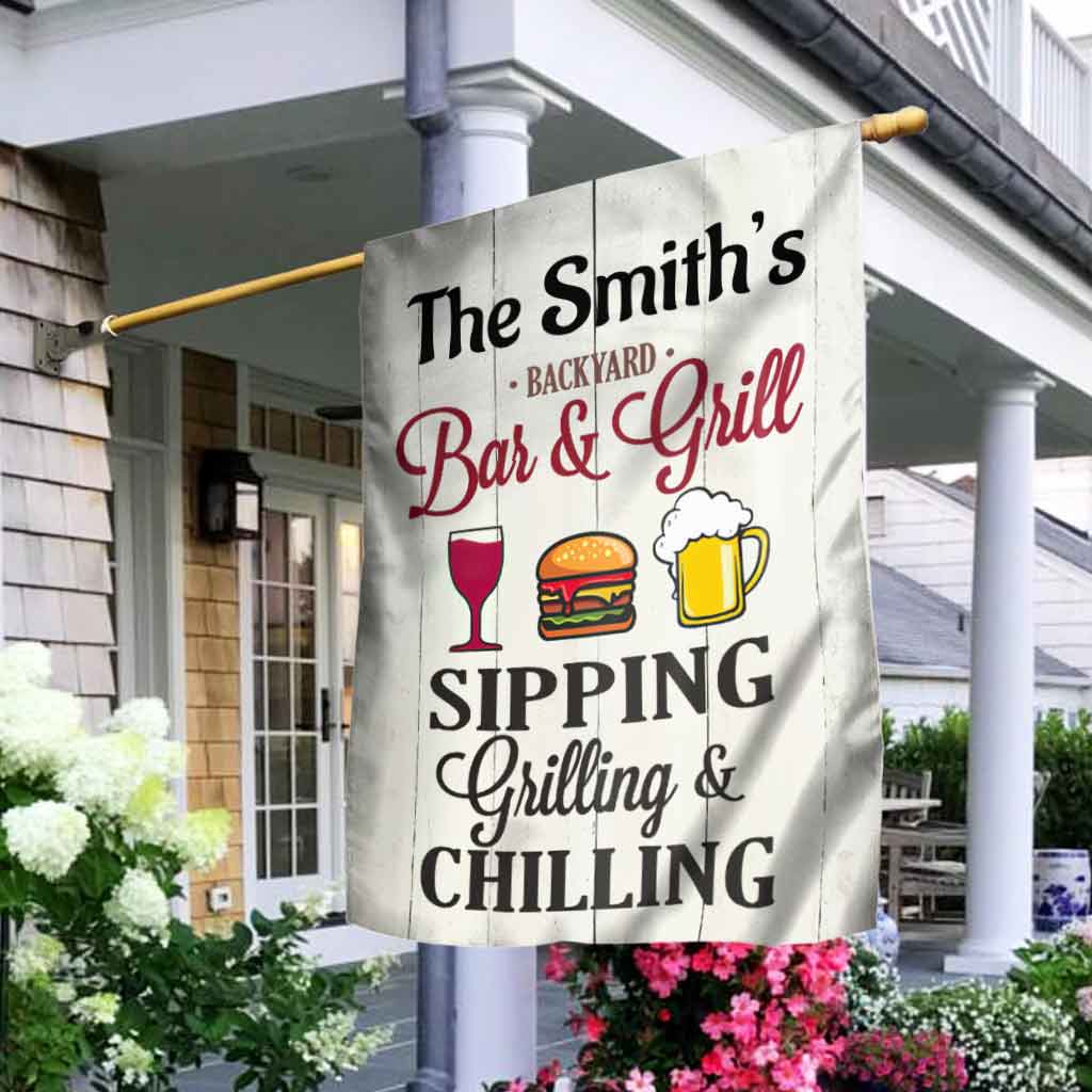 Backyard Bar & Grill - Personalized House Flag 0820