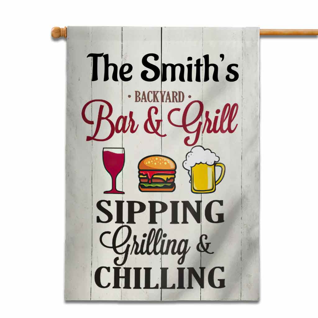 Backyard Bar & Grill - Personalized House Flag 0820