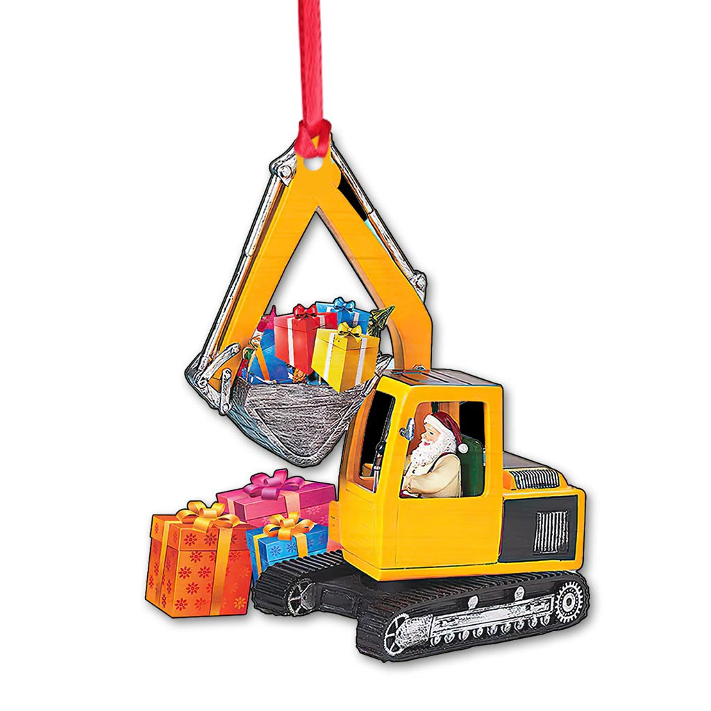 Santa Driving Excavator Heavy Equipment - Operator Ornament (Printed On Both Sides) 1122