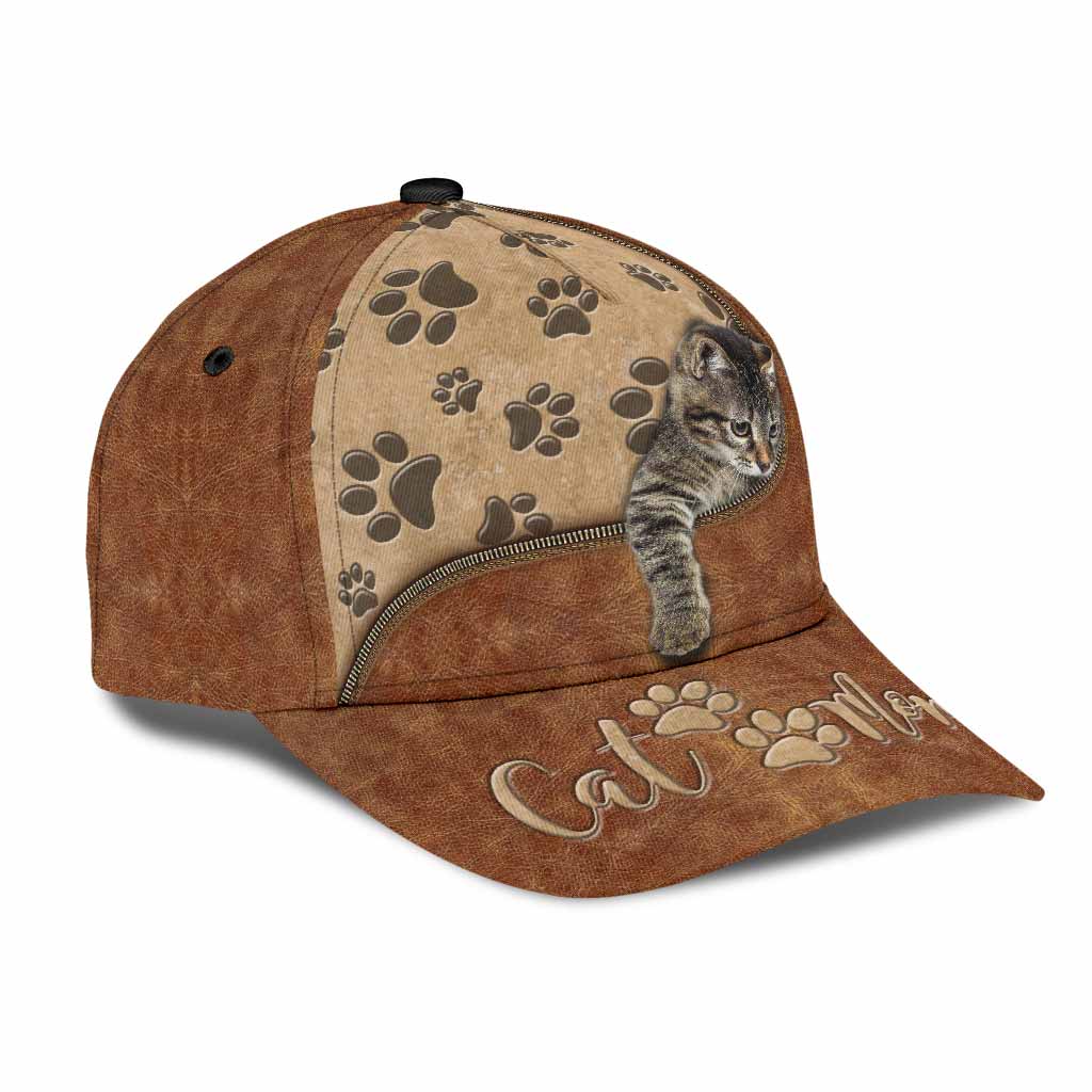 Cat Mom Leather Pattern Print Cap