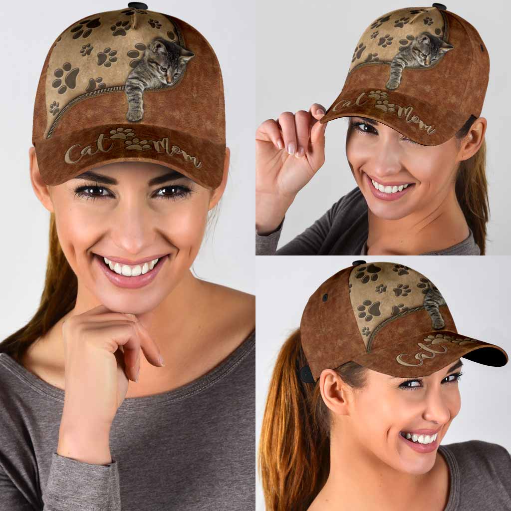 Cat Mom Leather Pattern Print Cap