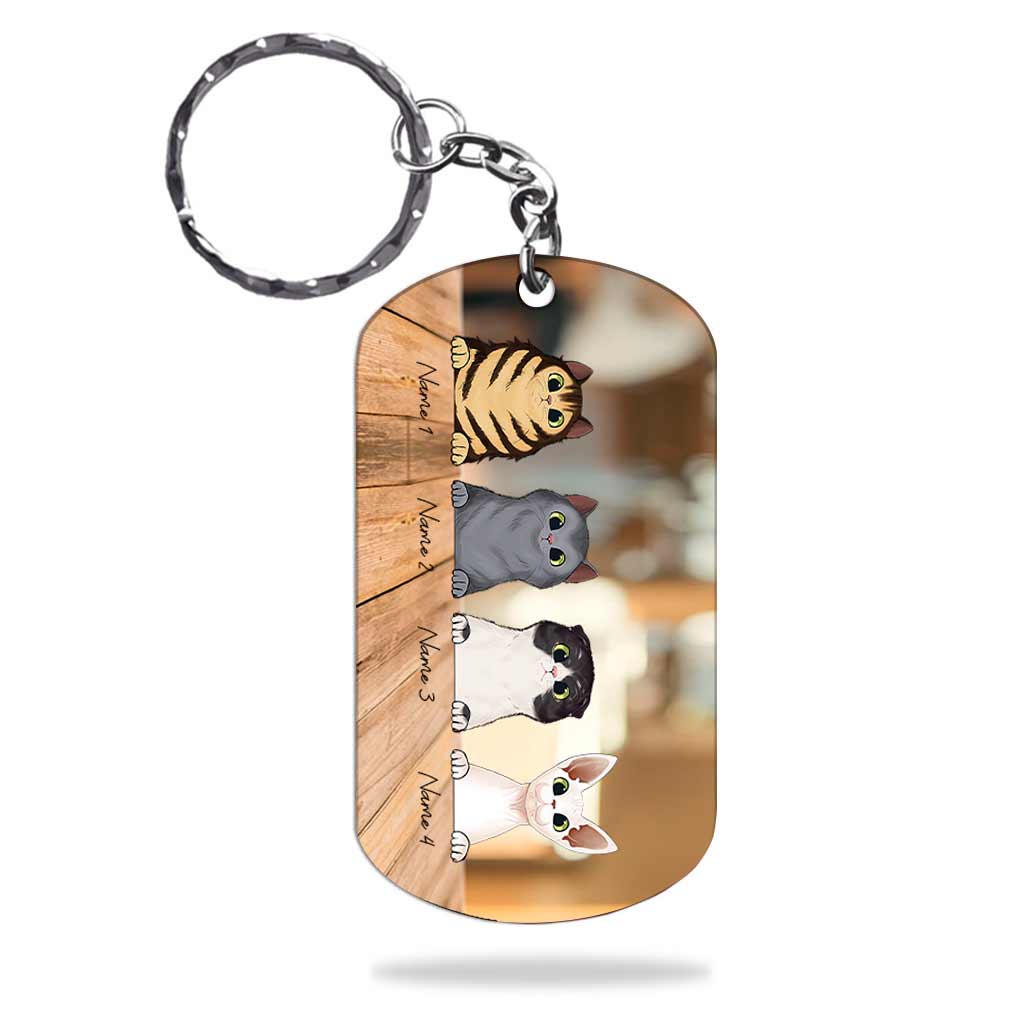 Drive Safe I Need You Here With Me - Personalized Father's Day Cat Stainless Steel Keychain